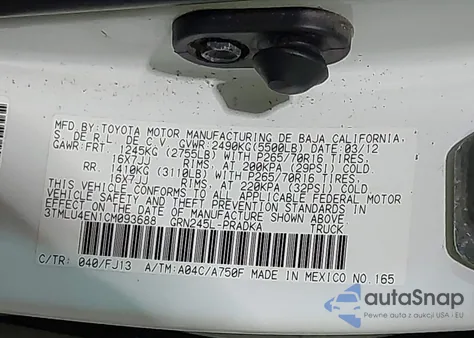 2012 Toyota Tacoma Double Cab из США, поврежденный, VIN 3TMLU4EN1CM093688